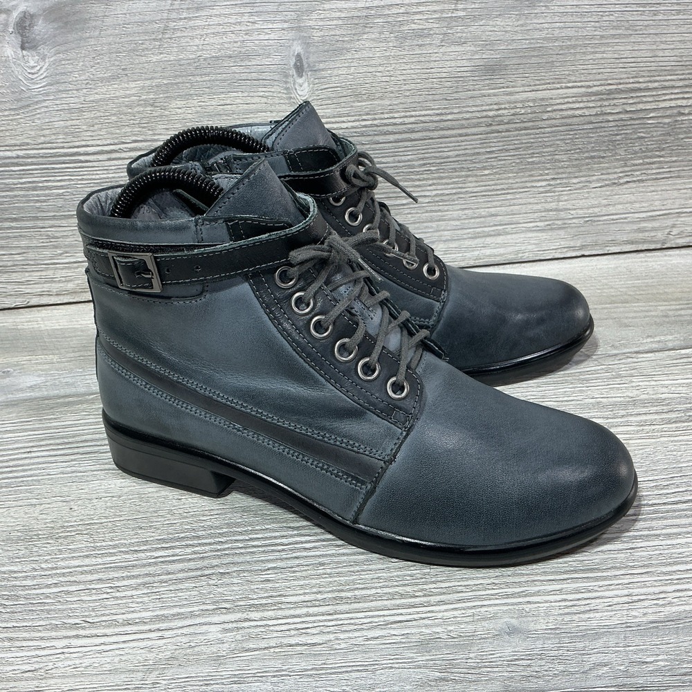 NAOT Womens Groovy Booties Ankle Boots Zip-Up Lace Up Blue Buckle EU 36/5-5.5 US